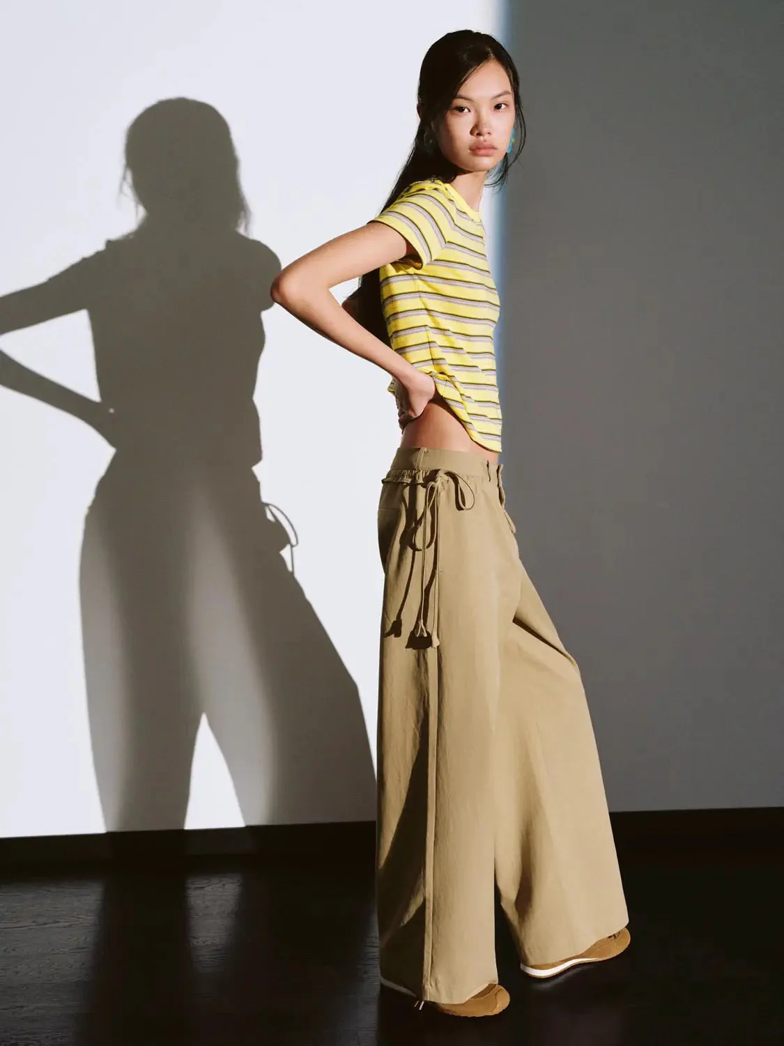 Yellow Contrast Striped Crew Neck T Shirts