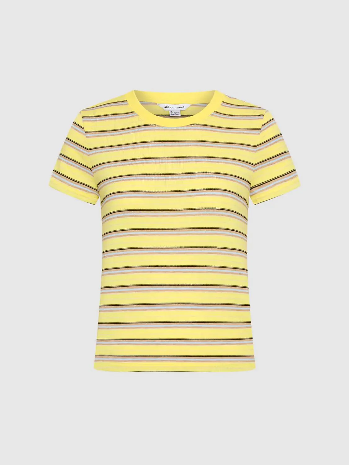 Yellow Contrast Striped Crew Neck T Shirts