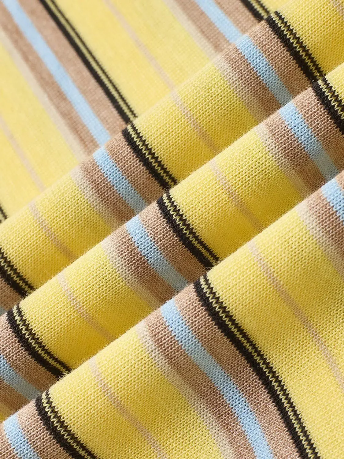 Yellow Contrast Striped Crew Neck T Shirts