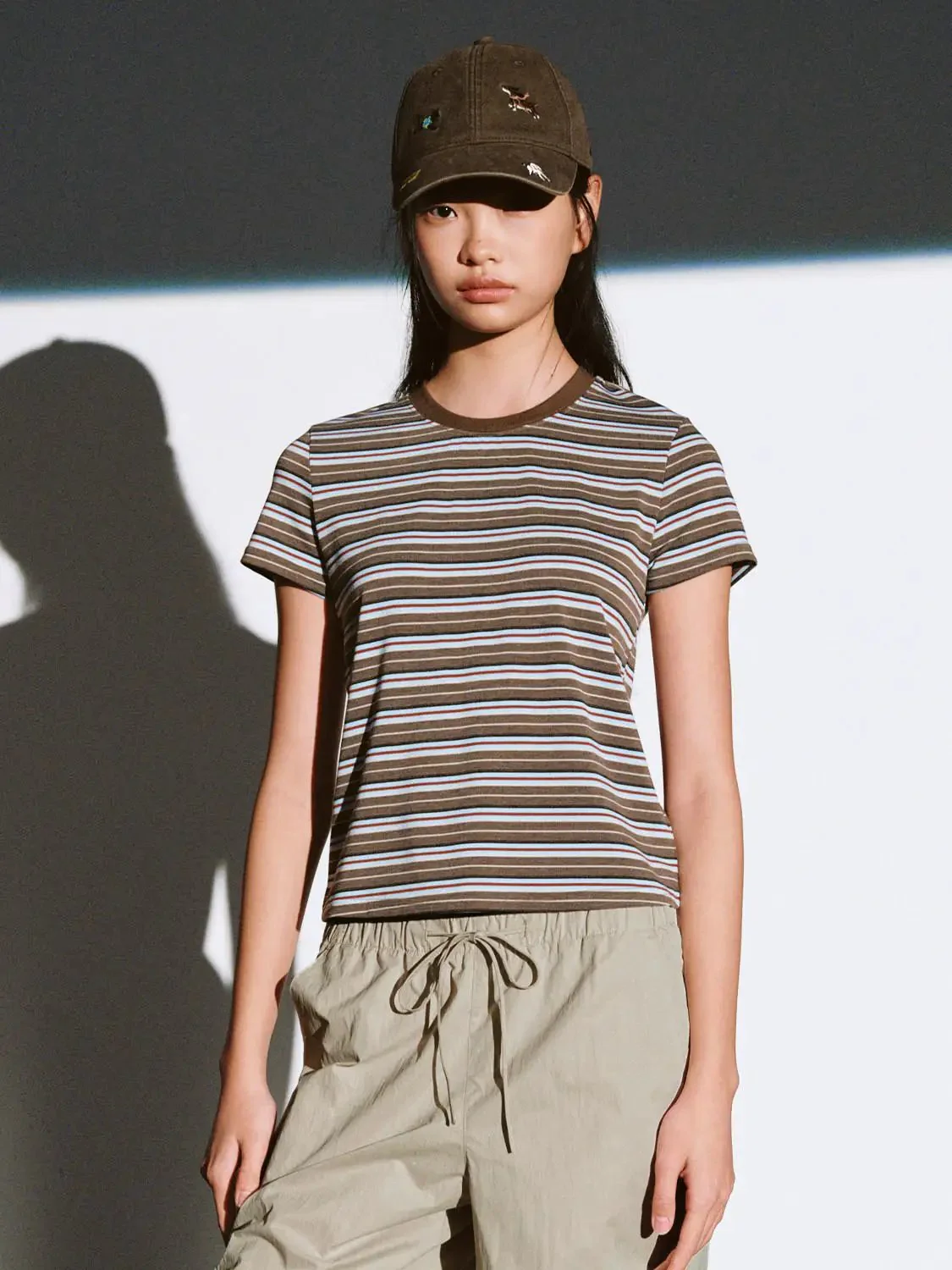 Yellow Contrast Striped Crew Neck T Shirts
