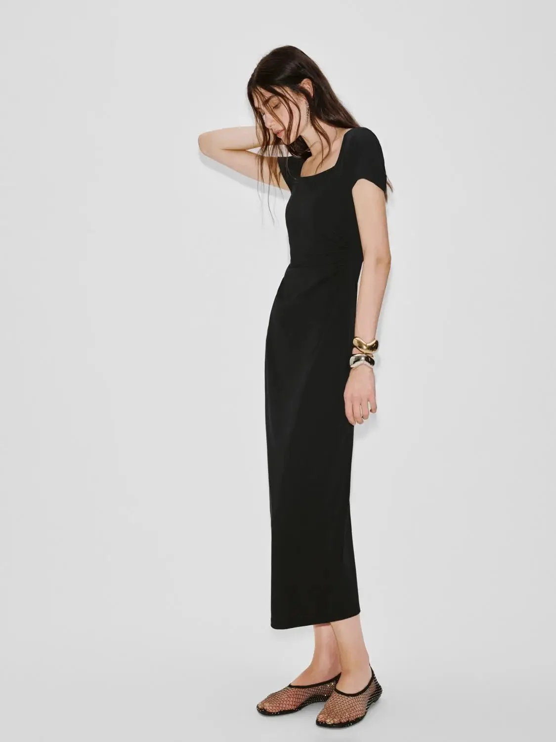 22435-cotton-lyocell-blend-scoop-neck-short-sleeve-midi-dresses-4.webp Cotton Lyocell Blend Scoop Neck Short Sleeve Midi Dresses