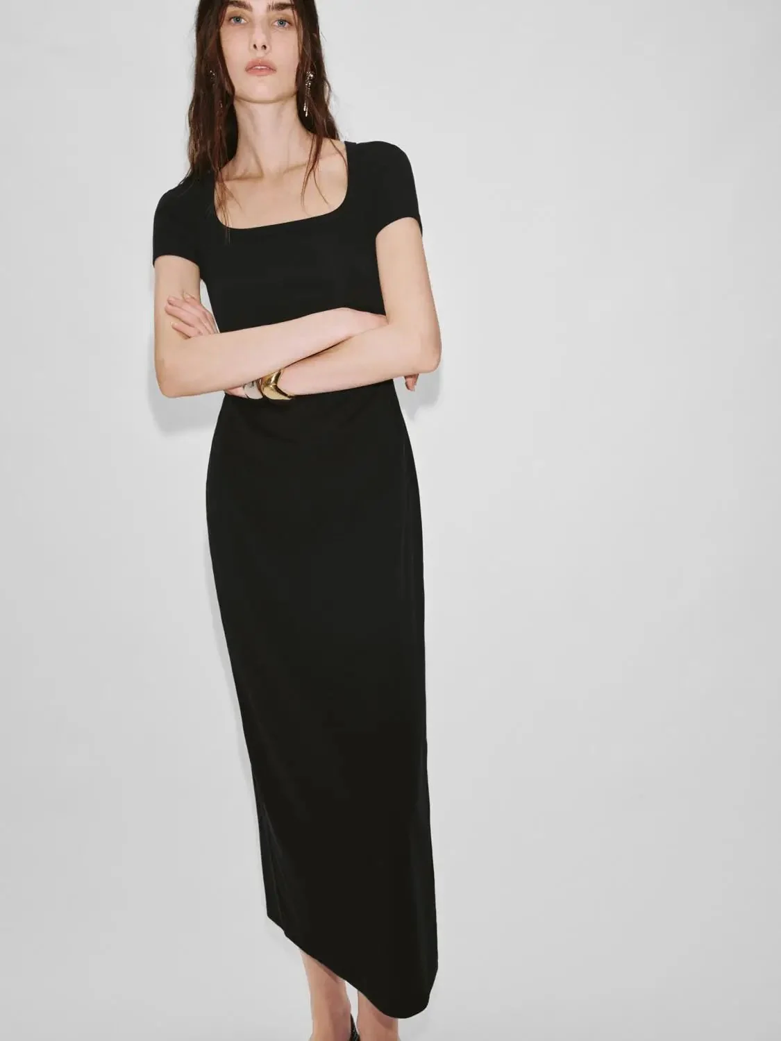 22435-cotton-lyocell-blend-scoop-neck-short-sleeve-midi-dresses-5.webp Cotton Lyocell Blend Scoop Neck Short Sleeve Midi Dresses