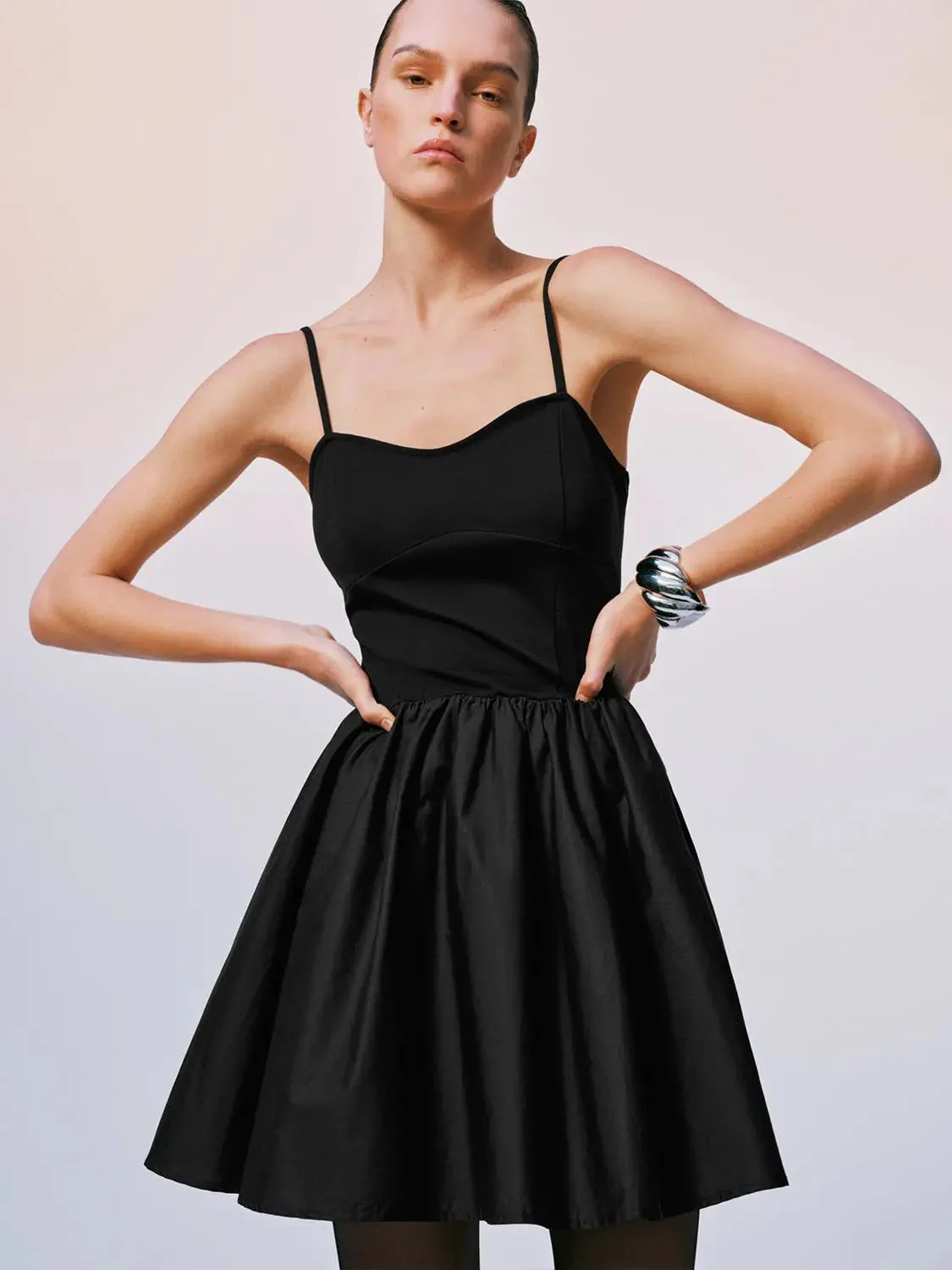 2245-viscose-knit-bodice-with-spaghetti-straps-flared-a-line-midi-dresses-1.webp Viscose Knit Bodice With Spaghetti Straps Flared A-Line Midi Dresses