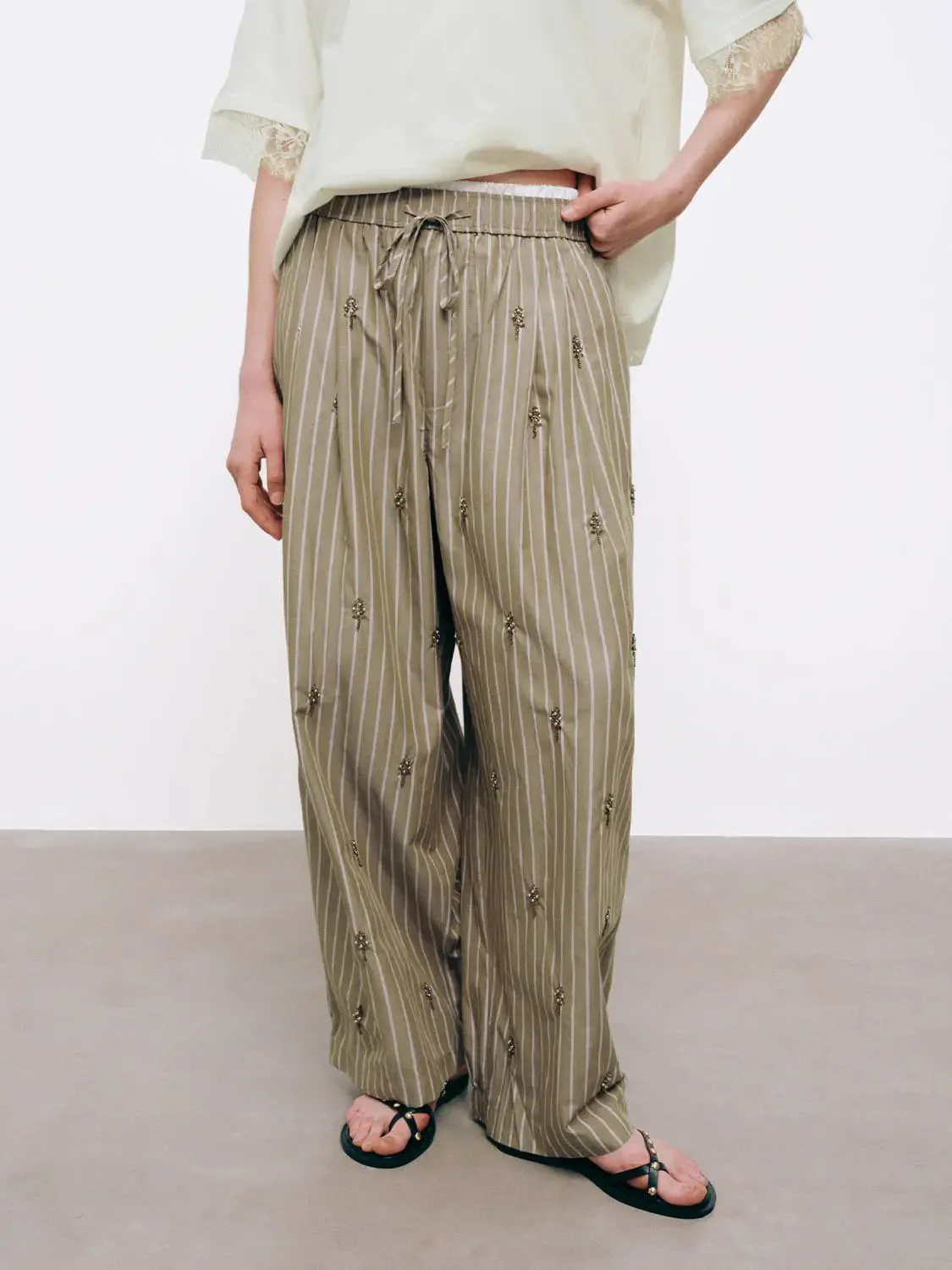 22463-pull-on-drawstring-beaded-striped-wide-leg-pants-1.webp Pull On Drawstring Beaded Striped Wide Leg Pants