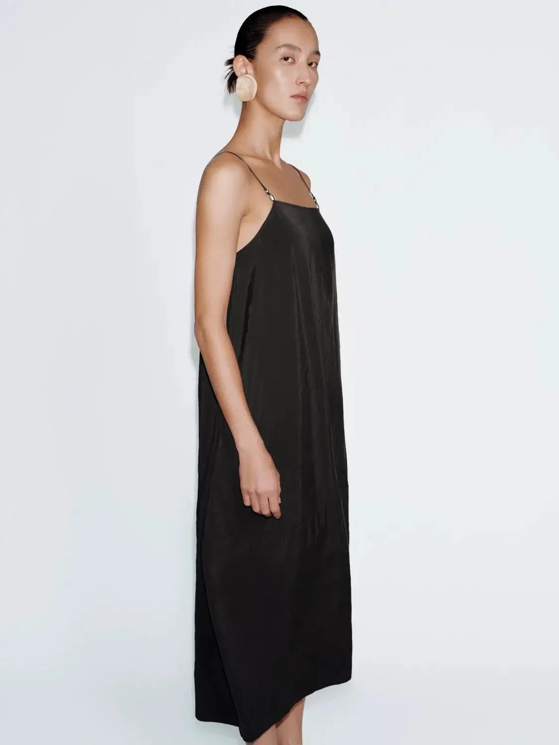 Strappy Balloon Modal Blend Elegant Midi Dress