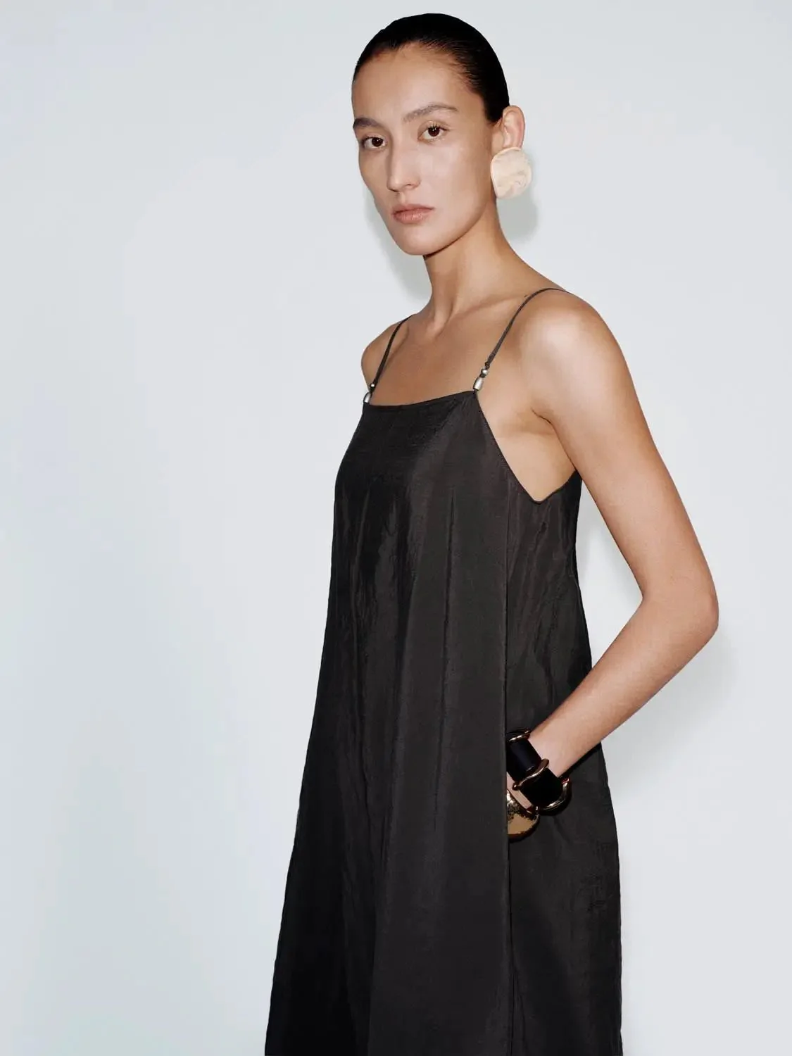 Strappy Balloon Modal Blend Elegant Midi Dress