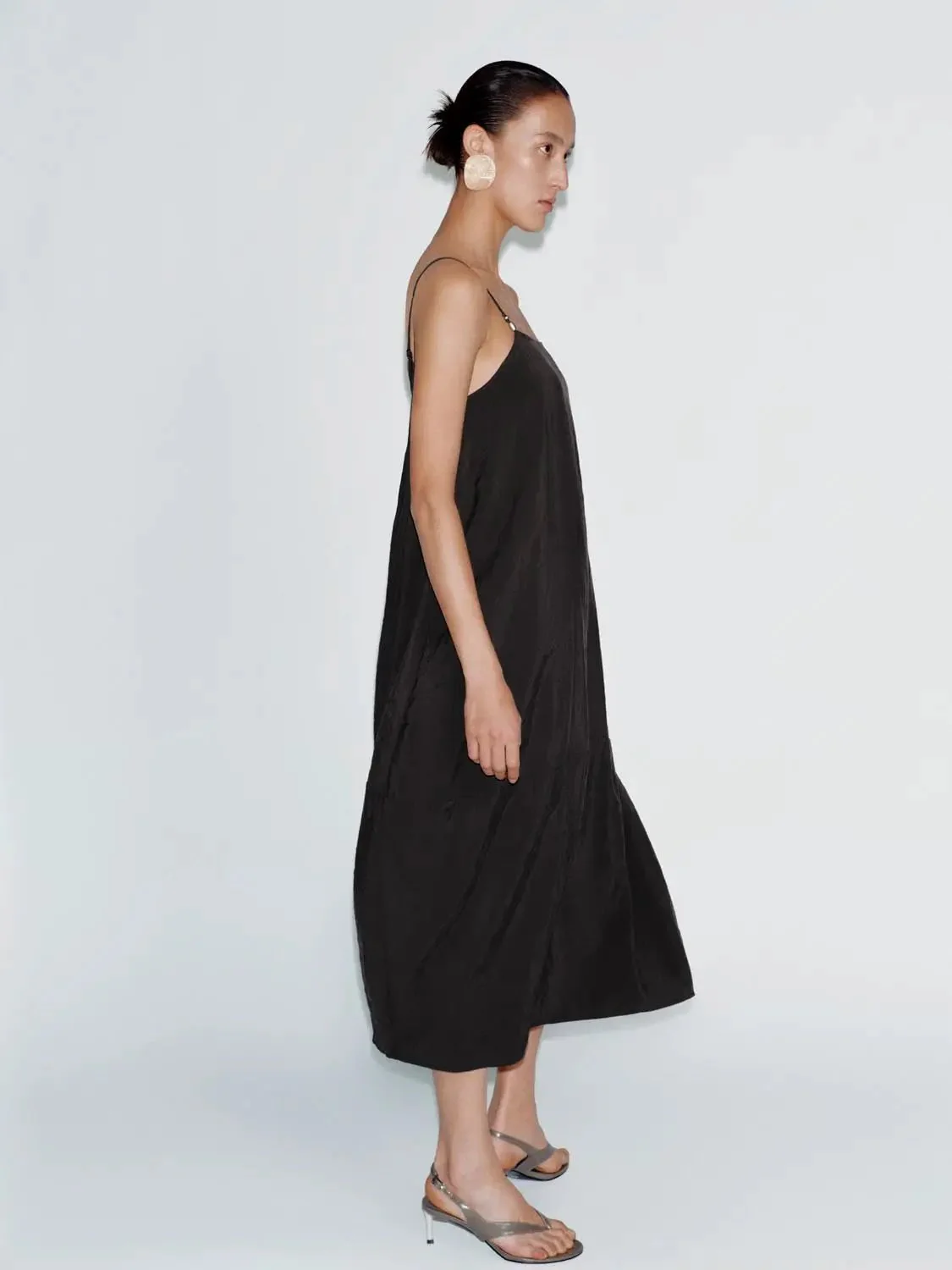Strappy Balloon Modal Blend Elegant Midi Dress