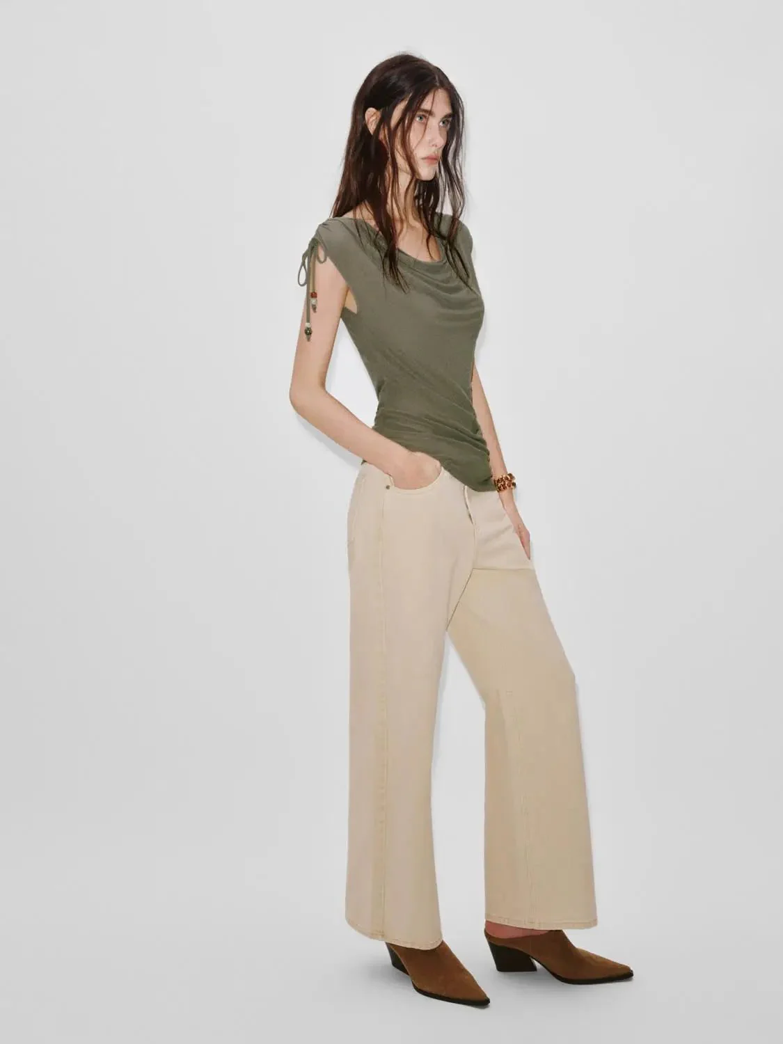 22517-capped-sleeve-cowl-neck-ruched-stretch-knit-shirt-4.webp Capped Sleeve Cowl Neck Ruched Stretch Knit Shirt