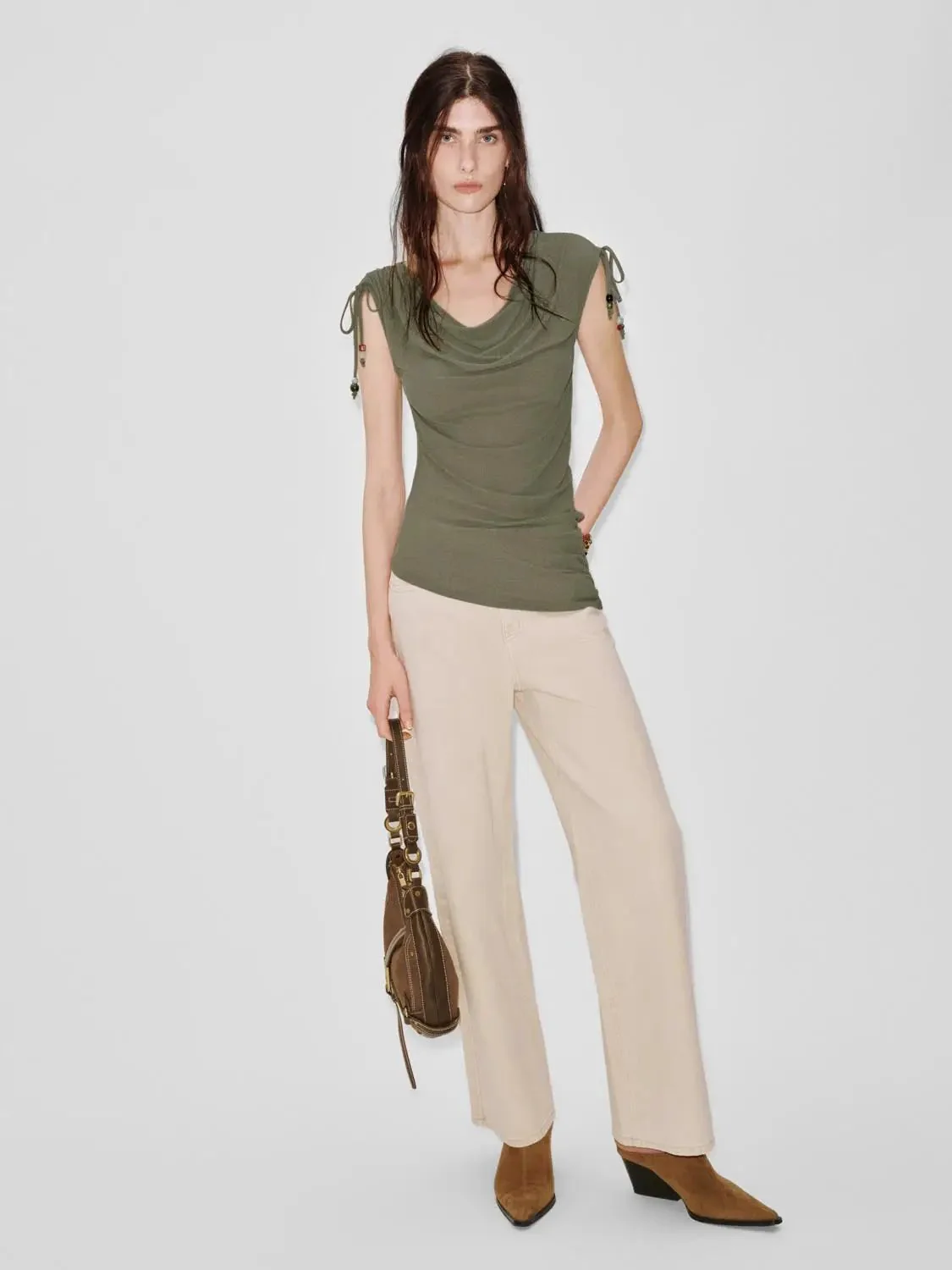 22517-capped-sleeve-cowl-neck-ruched-stretch-knit-shirt-5.webp Capped Sleeve Cowl Neck Ruched Stretch Knit Shirt