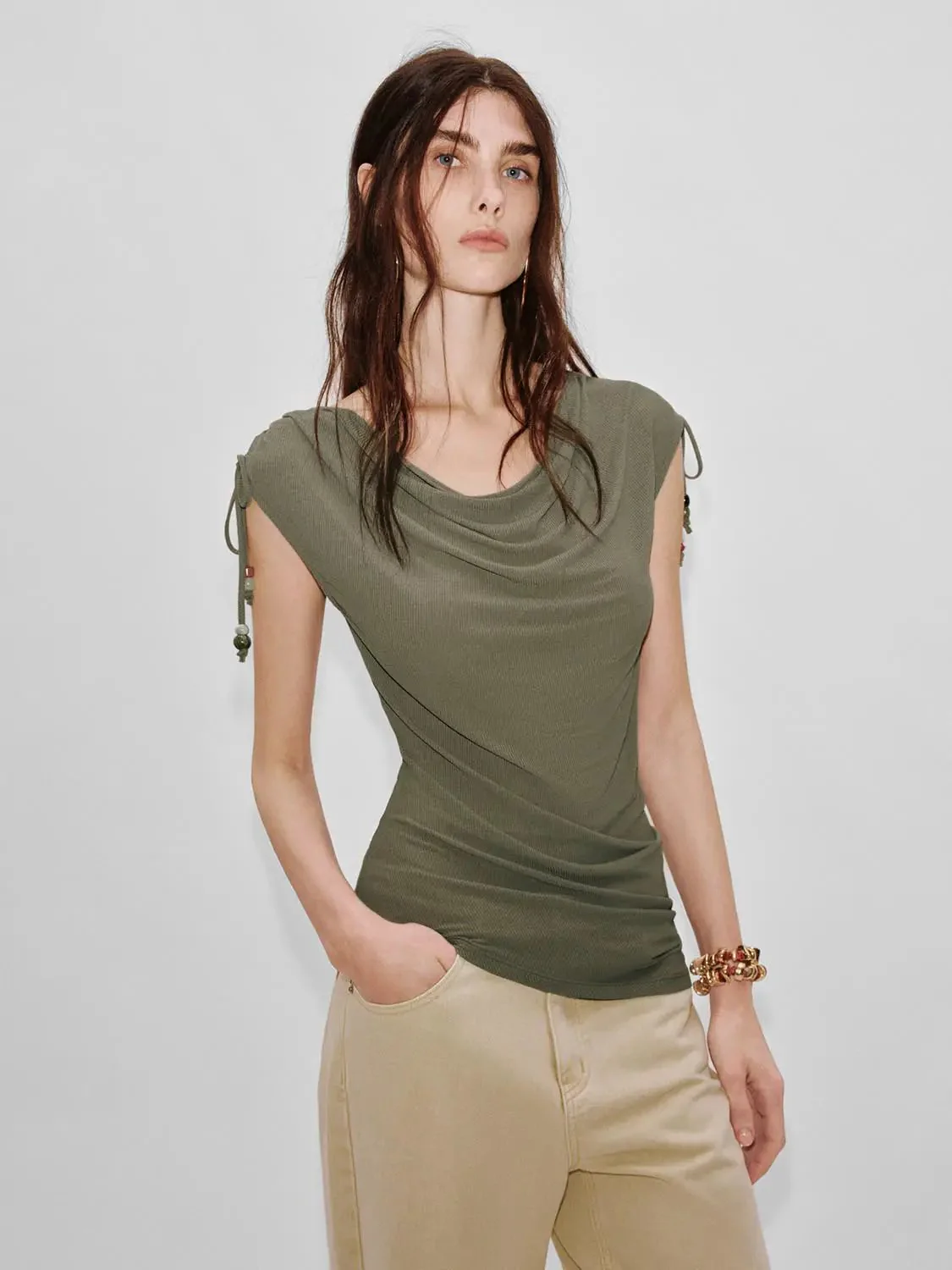 22517-capped-sleeve-cowl-neck-ruched-stretch-knit-shirt-9.webp Capped Sleeve Cowl Neck Ruched Stretch Knit Shirt