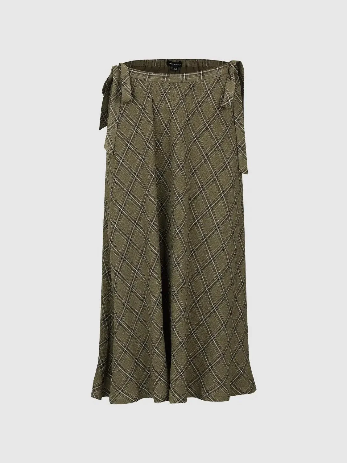 Contrast Check Tie Belted A-Line Midi Skirts