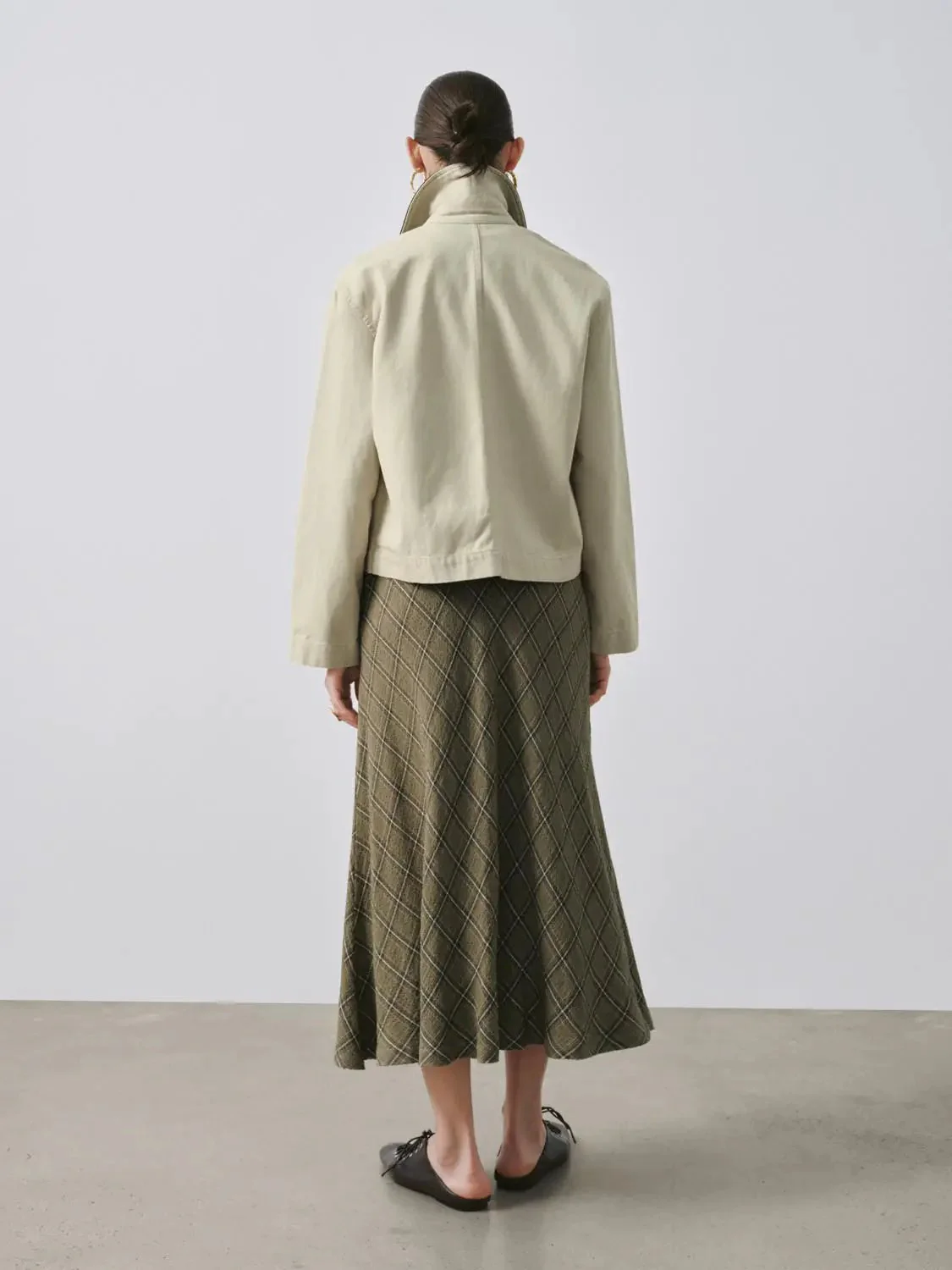 Contrast Check Tie Belted A-Line Midi Skirts