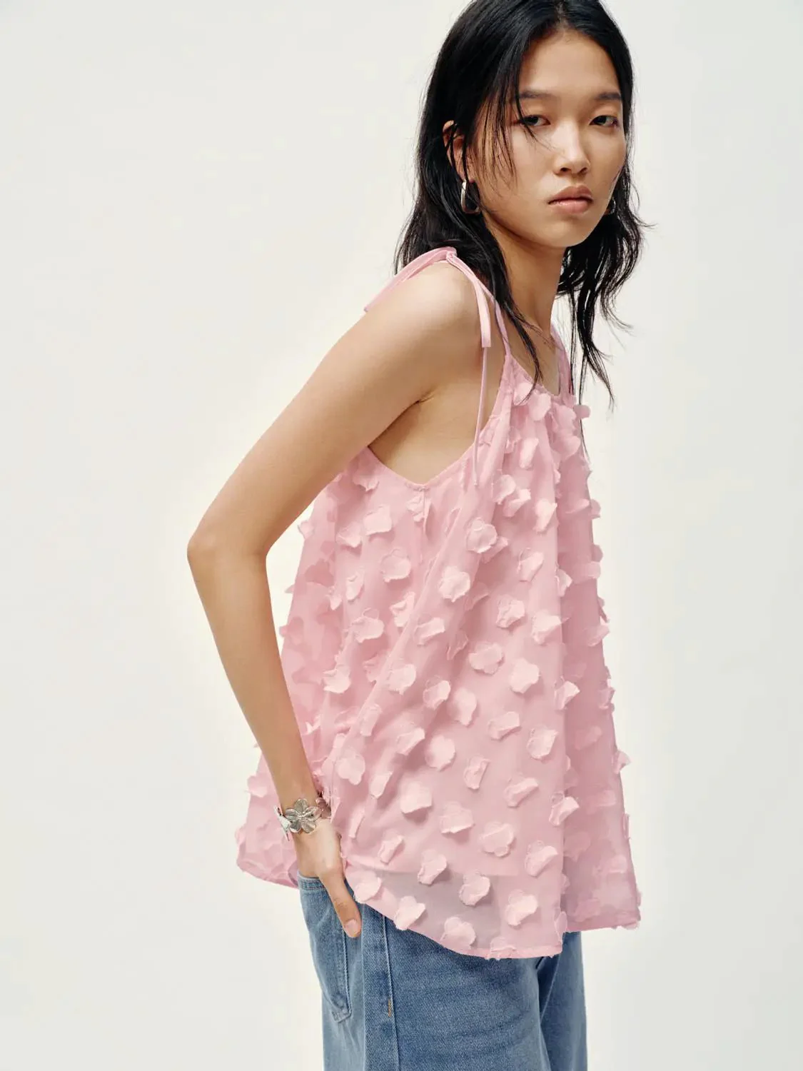 Floral Embellished Strappy Cami Tops