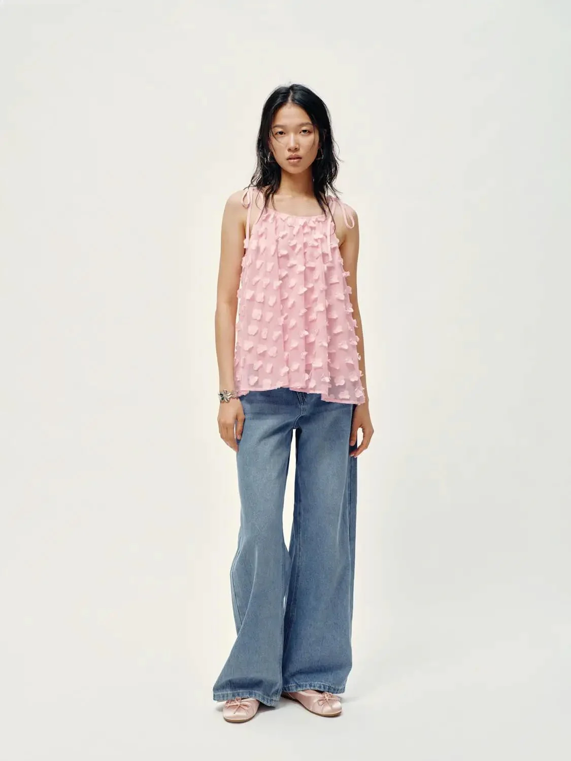 Floral Embellished Strappy Cami Tops