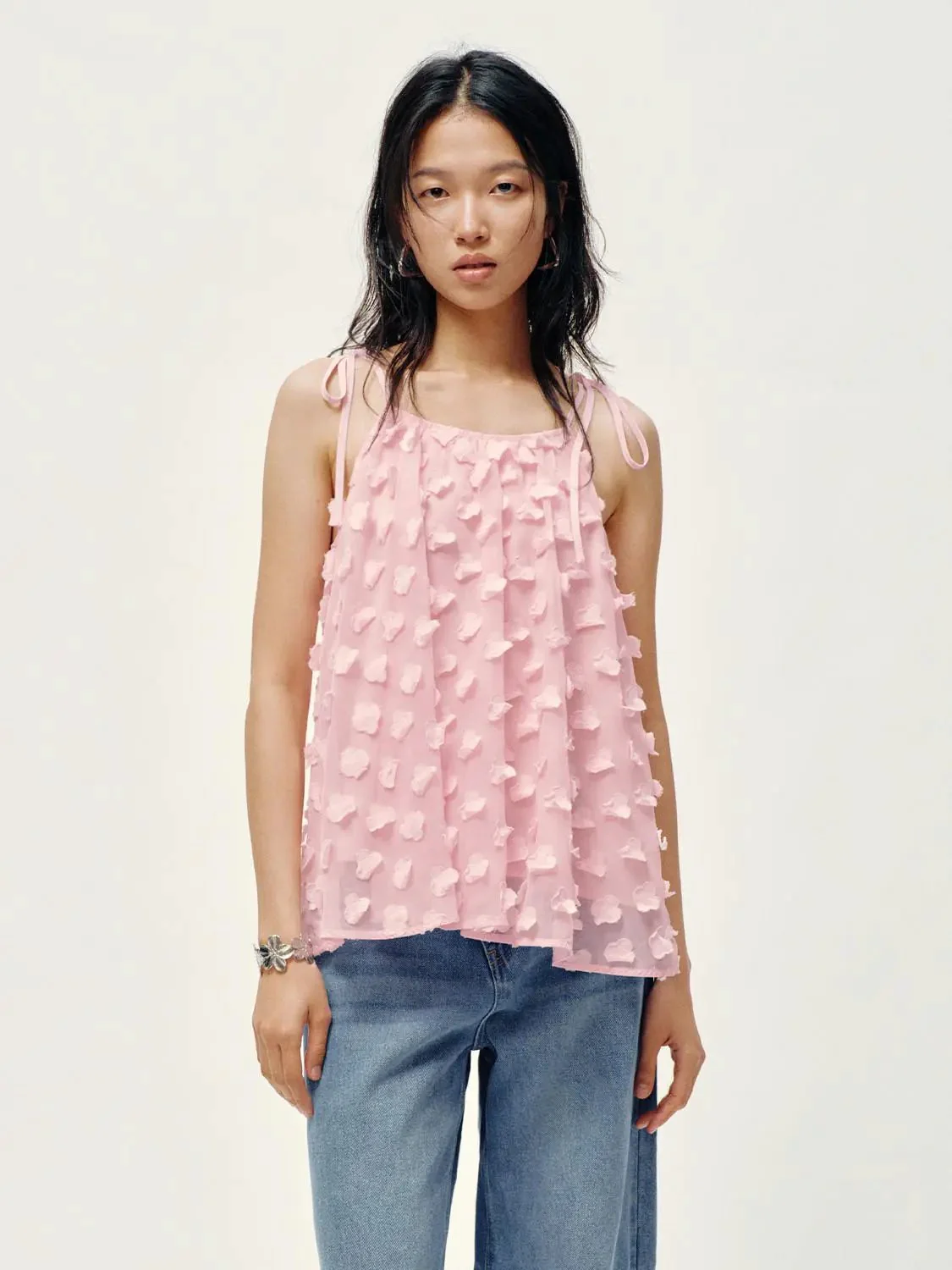 Floral Embellished Strappy Cami Tops