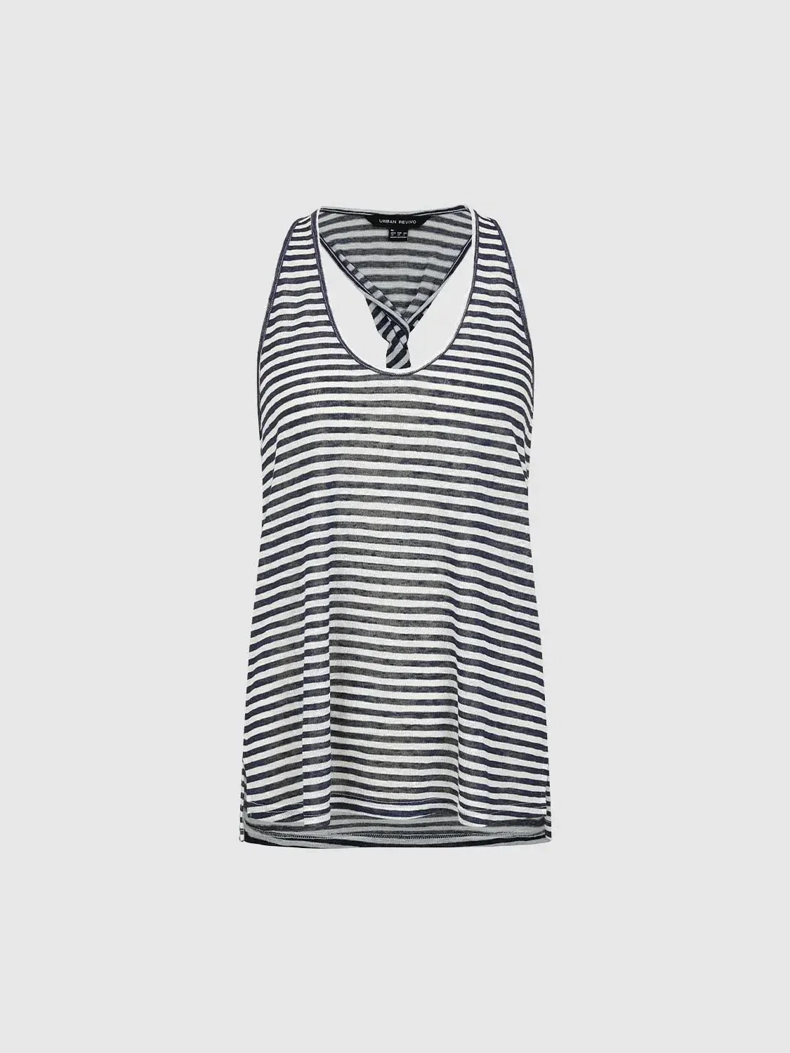 Viscose Linen Blend Striped U Neck Tank Top