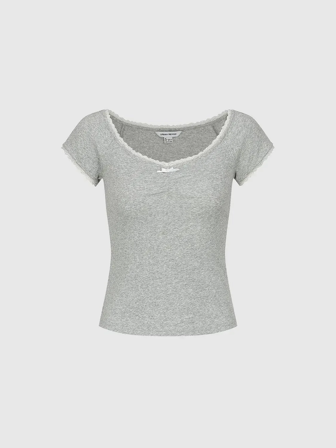 Lace Trim Scoop Neck Capped Sleeve Cotton Blend Tee