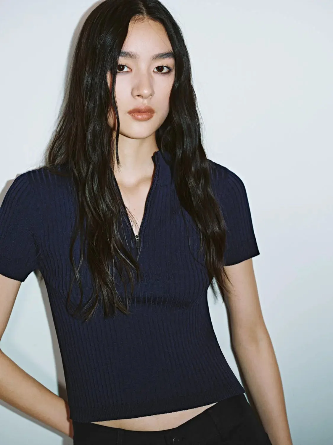 22605-cutout-mock-neck-half-zip-ribbed-knit-slim-fit-shirt-3.webp Cutout Mock Neck Half Zip Ribbed Knit Slim Fit Shirt