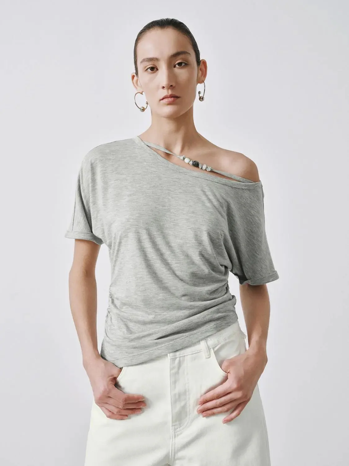 22611-heather-gray-lightweight-one-shoulder-ruched-top-9.webp Heather Gray Lightweight One Shoulder Ruched Top
