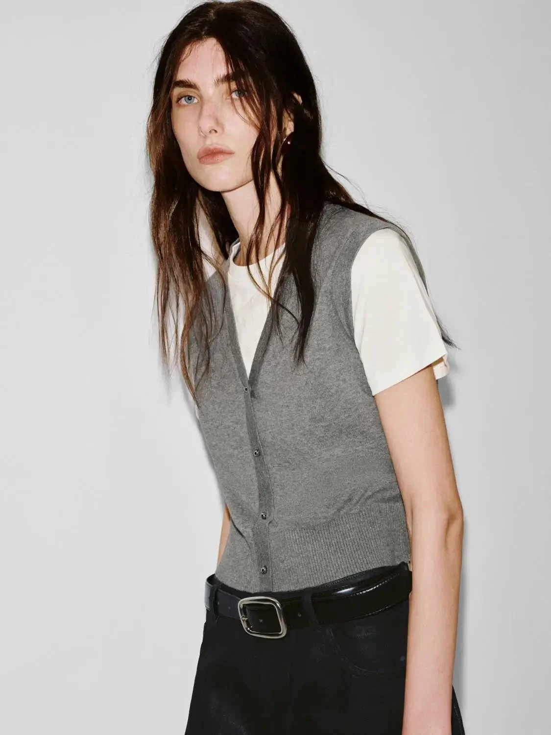 Cotton Two Tone Knit Layered Look T Shirt