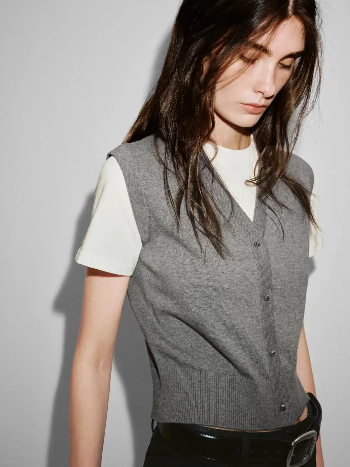 Cotton Two Tone Knit Layered Look T Shirt