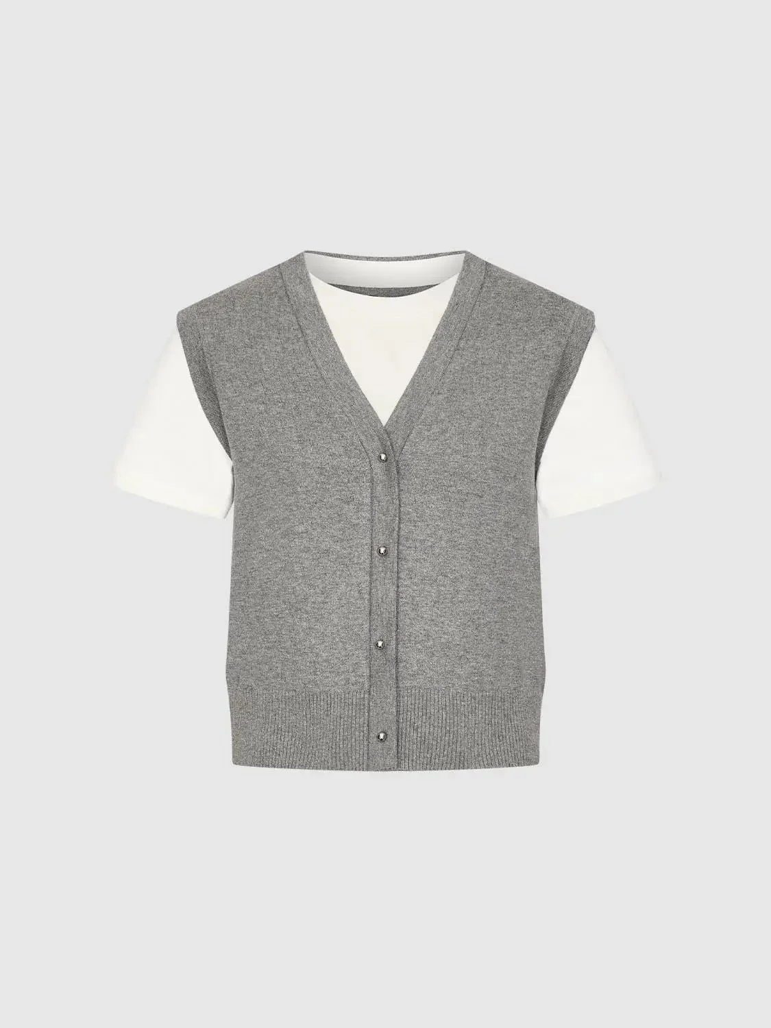 Cotton Two Tone Knit Layered Look T Shirt