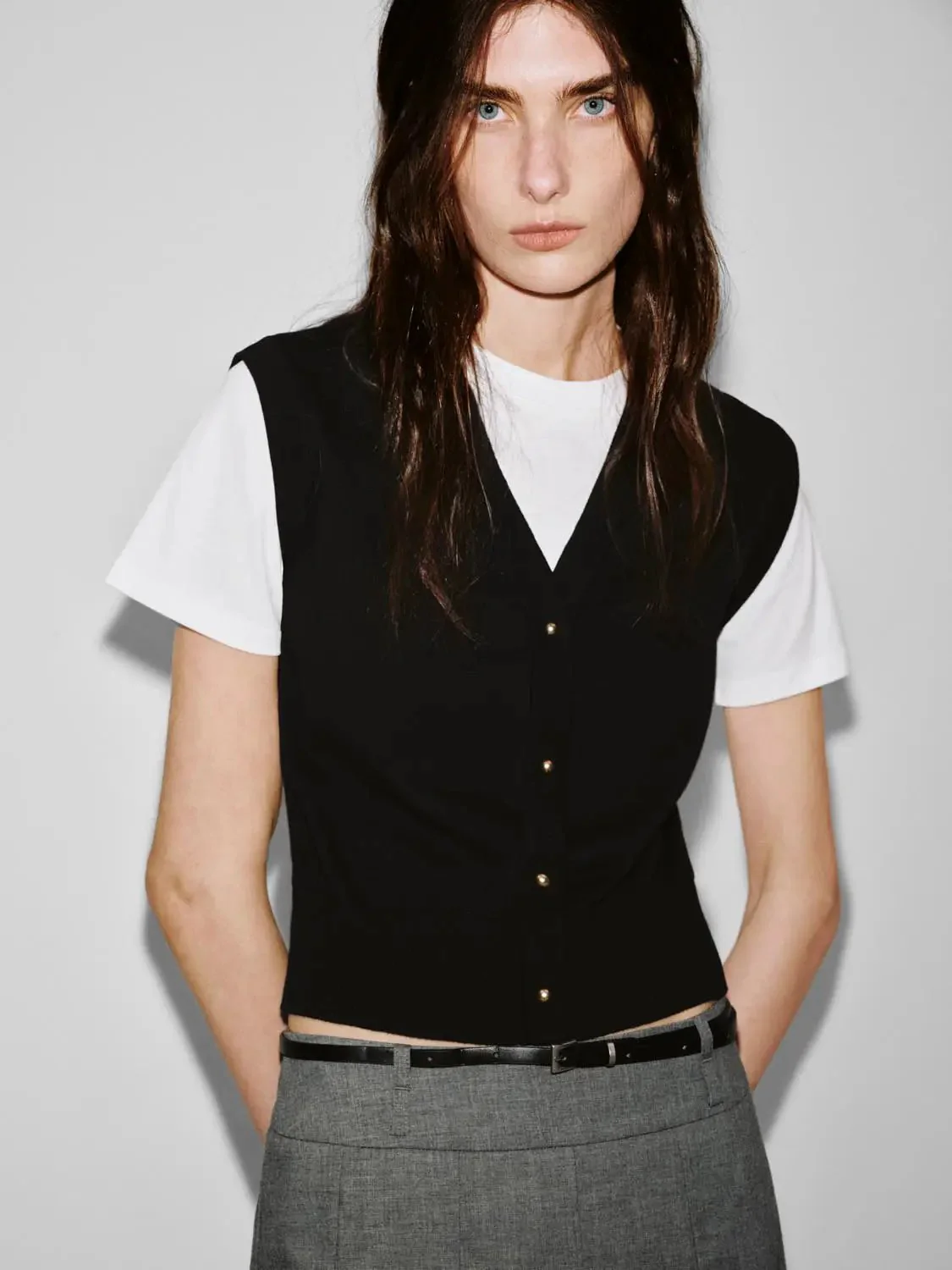Cotton Two Tone Knit Layered Look T Shirt
