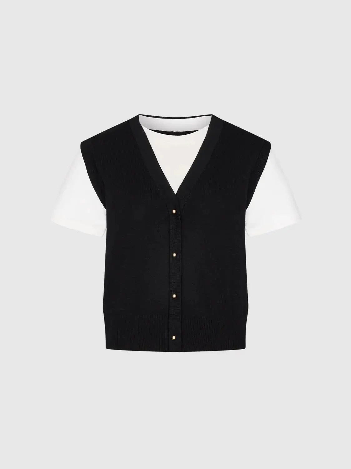 Cotton Two Tone Knit Layered Look T Shirt