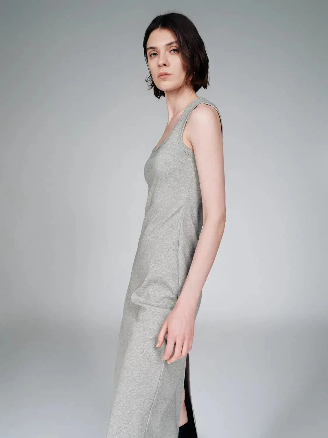 Cotton Blend U-Neck Sleeveless Skinny-Fit Midi Dress