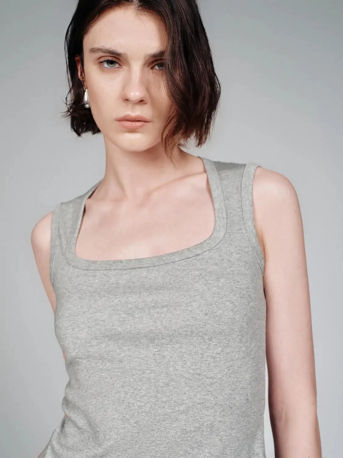 Cotton Blend U-Neck Sleeveless Skinny-Fit Midi Dress