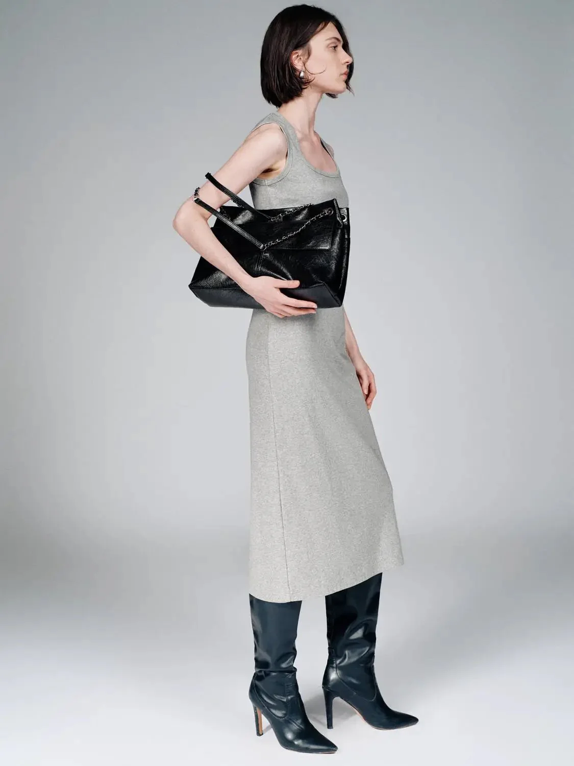Cotton Blend U-Neck Sleeveless Skinny-Fit Midi Dress