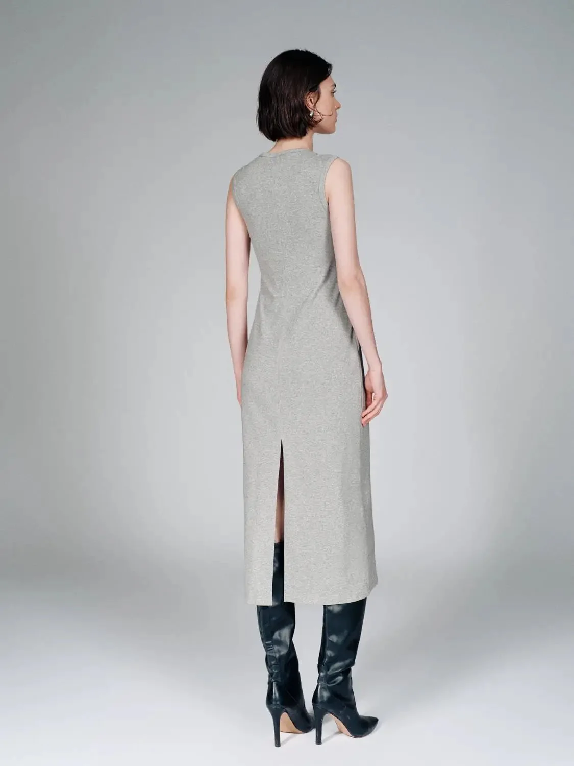 Cotton Blend U-Neck Sleeveless Skinny-Fit Midi Dress