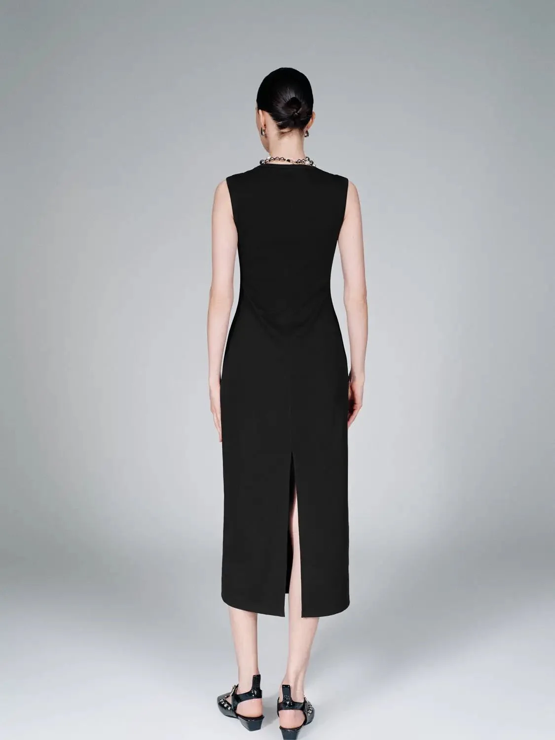 Cotton Blend U-Neck Sleeveless Skinny-Fit Midi Dress
