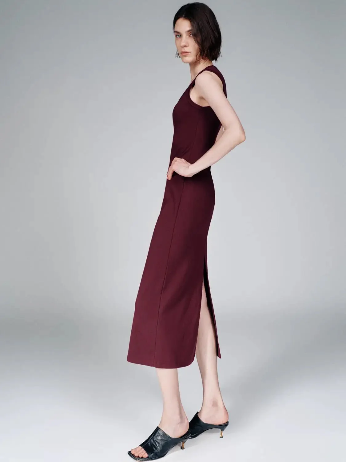 Cotton Blend U-Neck Sleeveless Skinny-Fit Midi Dress