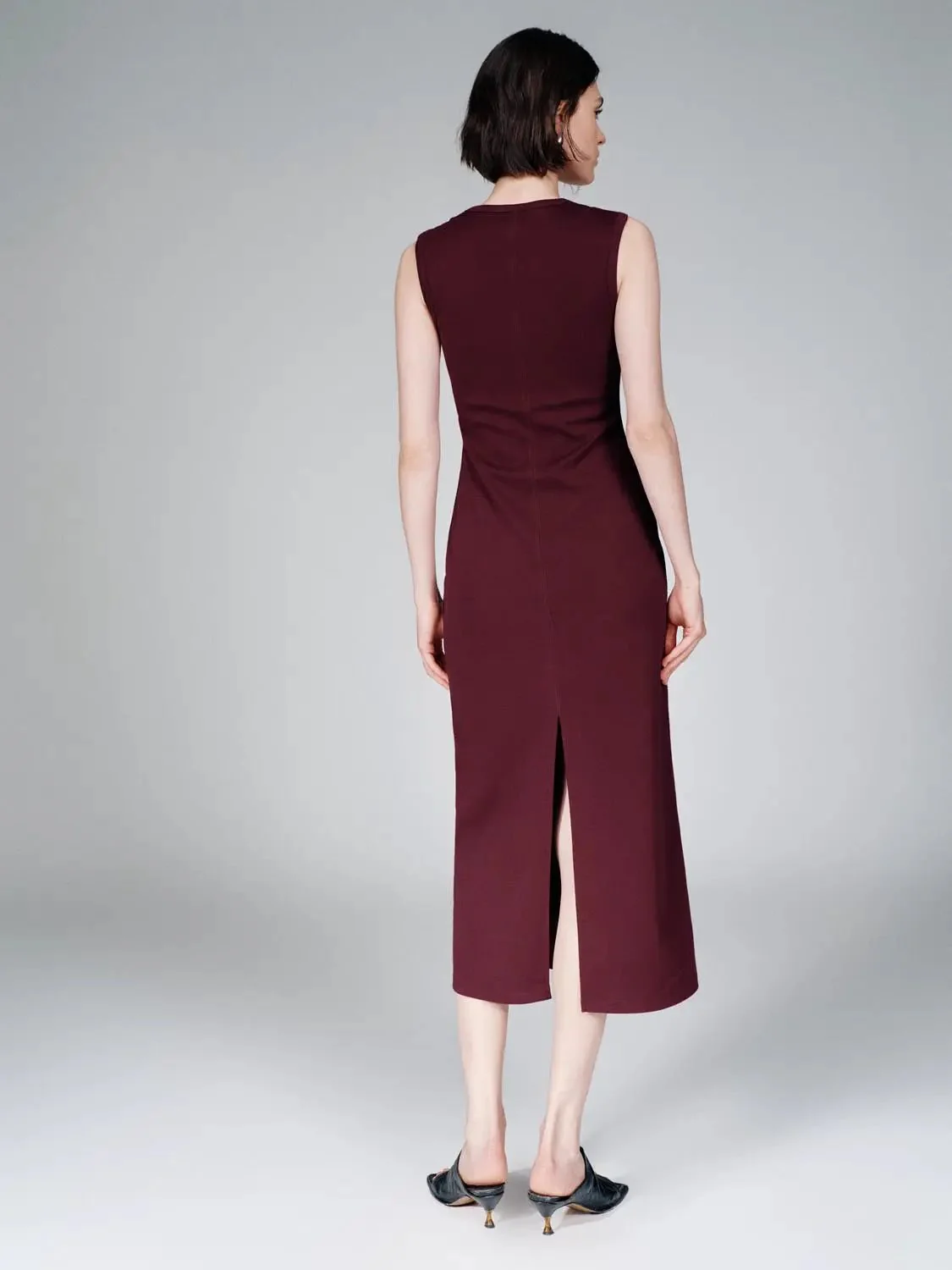 Cotton Blend U-Neck Sleeveless Skinny-Fit Midi Dress