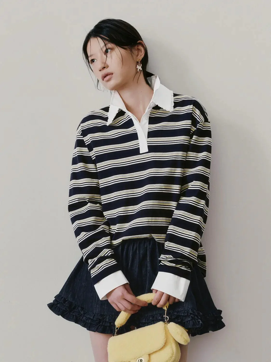 22700-lace-trim-collar-striped-cotton-t-shirts-1.webp Lace Trim Collar Striped Cotton T Shirts