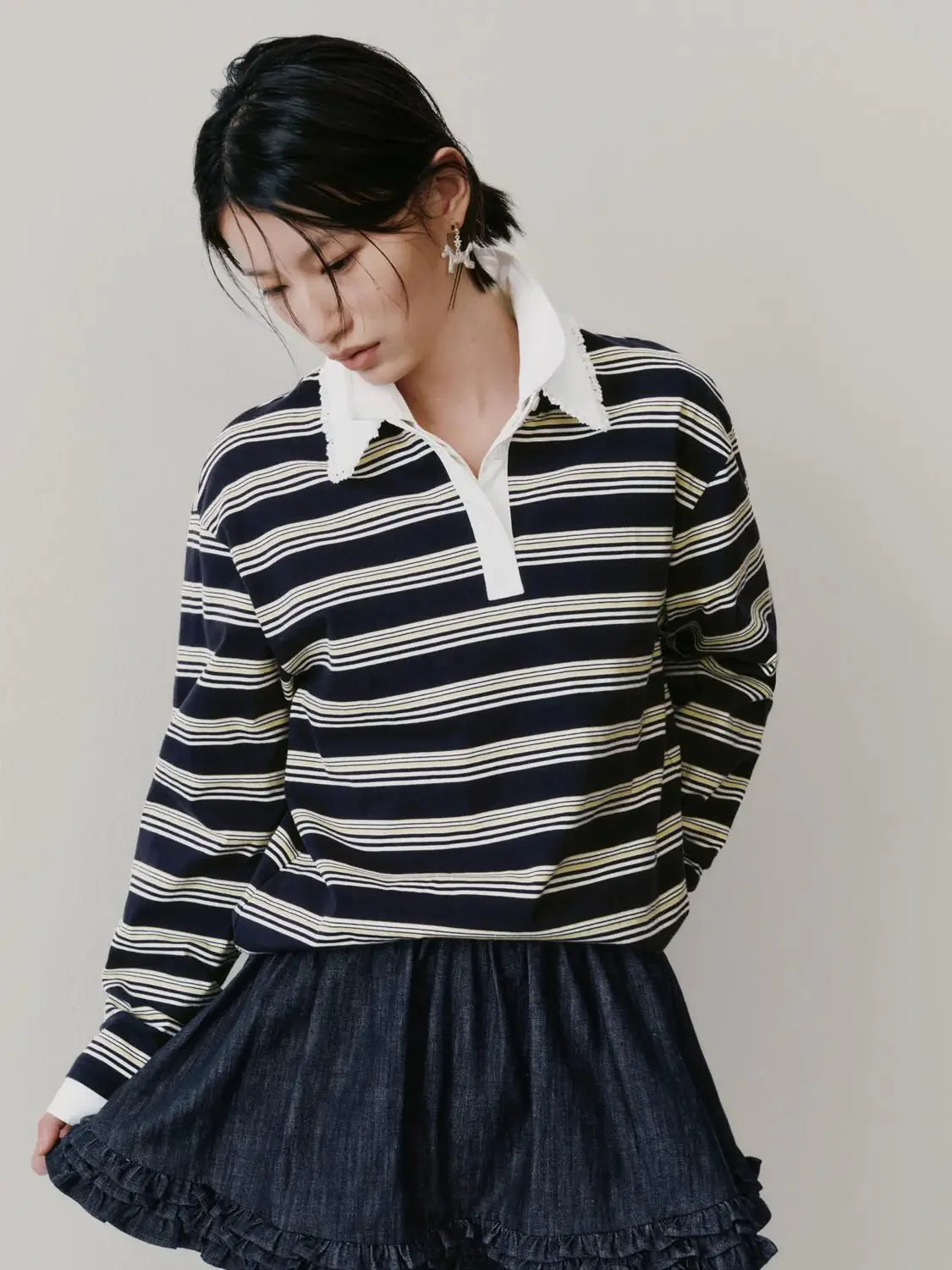 22700-lace-trim-collar-striped-cotton-t-shirts-2.webp Lace Trim Collar Striped Cotton T Shirts