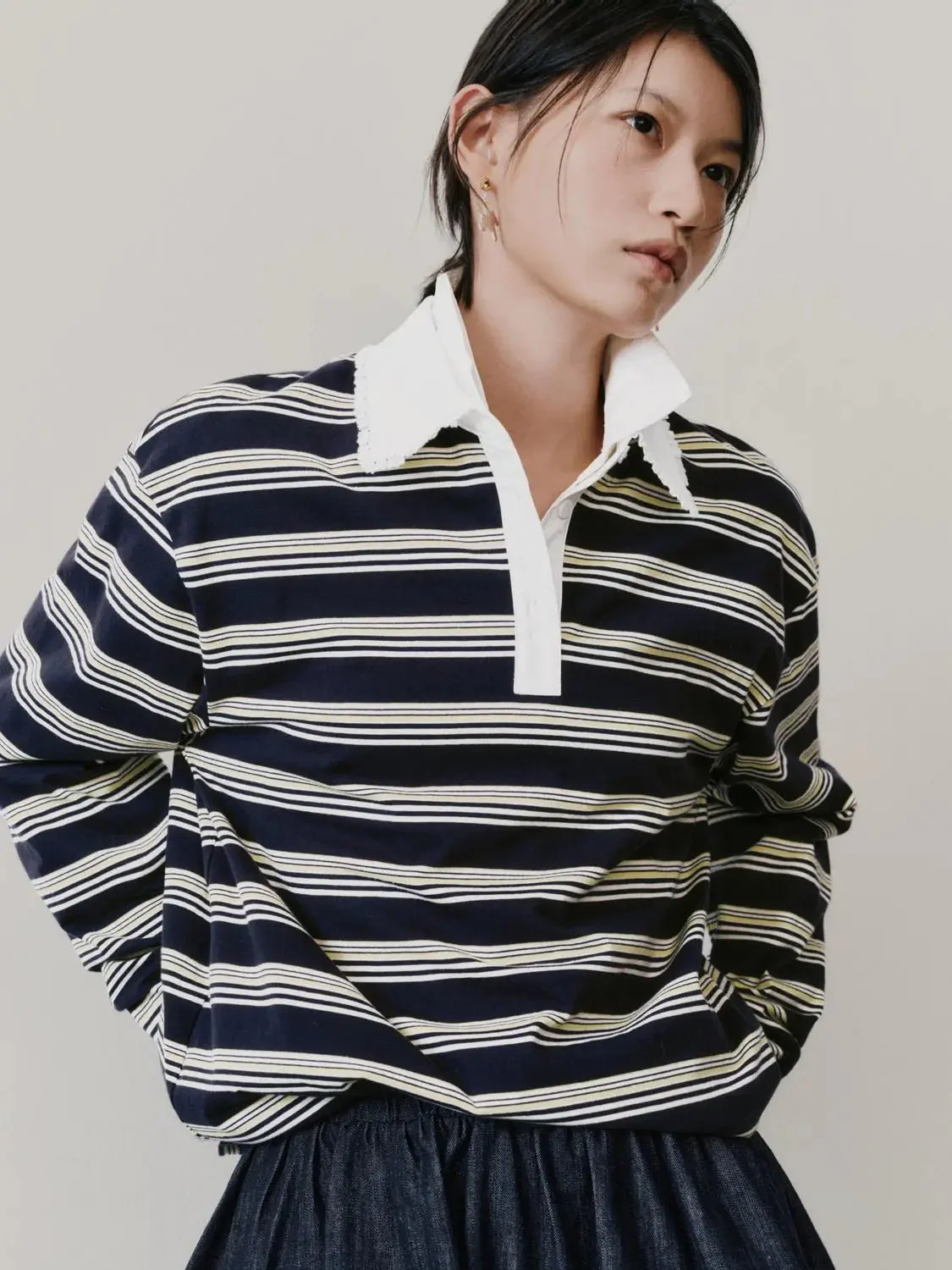 22700-lace-trim-collar-striped-cotton-t-shirts-3.webp Lace Trim Collar Striped Cotton T Shirts