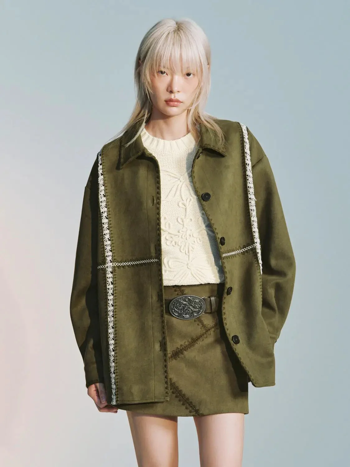 Contrast Embroidered Loose Fit Shirts