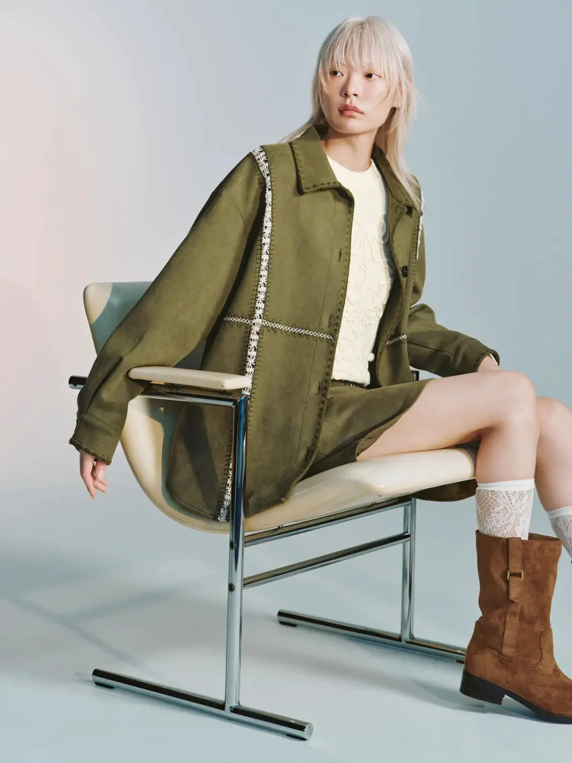 Contrast Embroidered Loose Fit Shirts