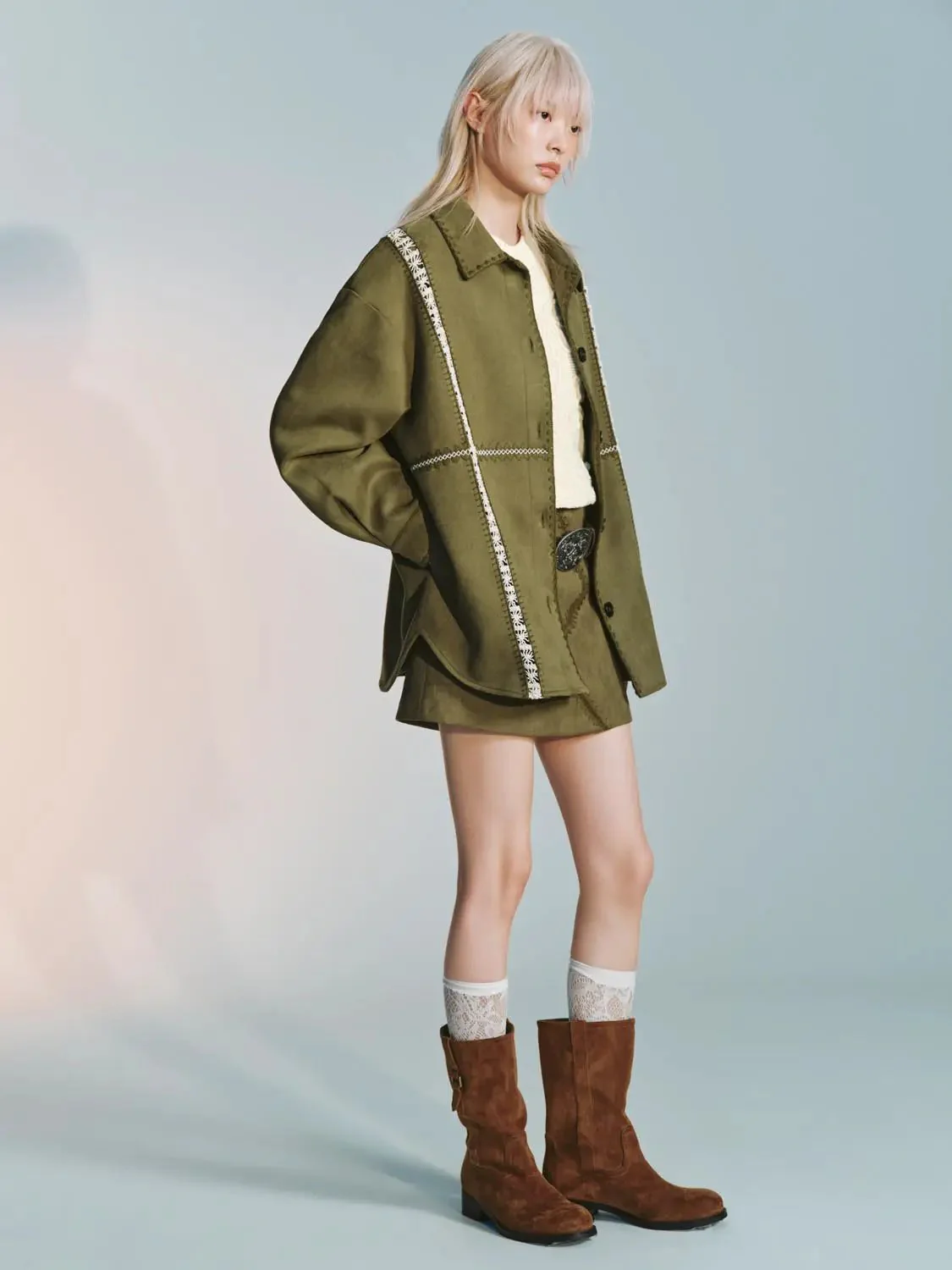 Contrast Embroidered Loose Fit Shirts