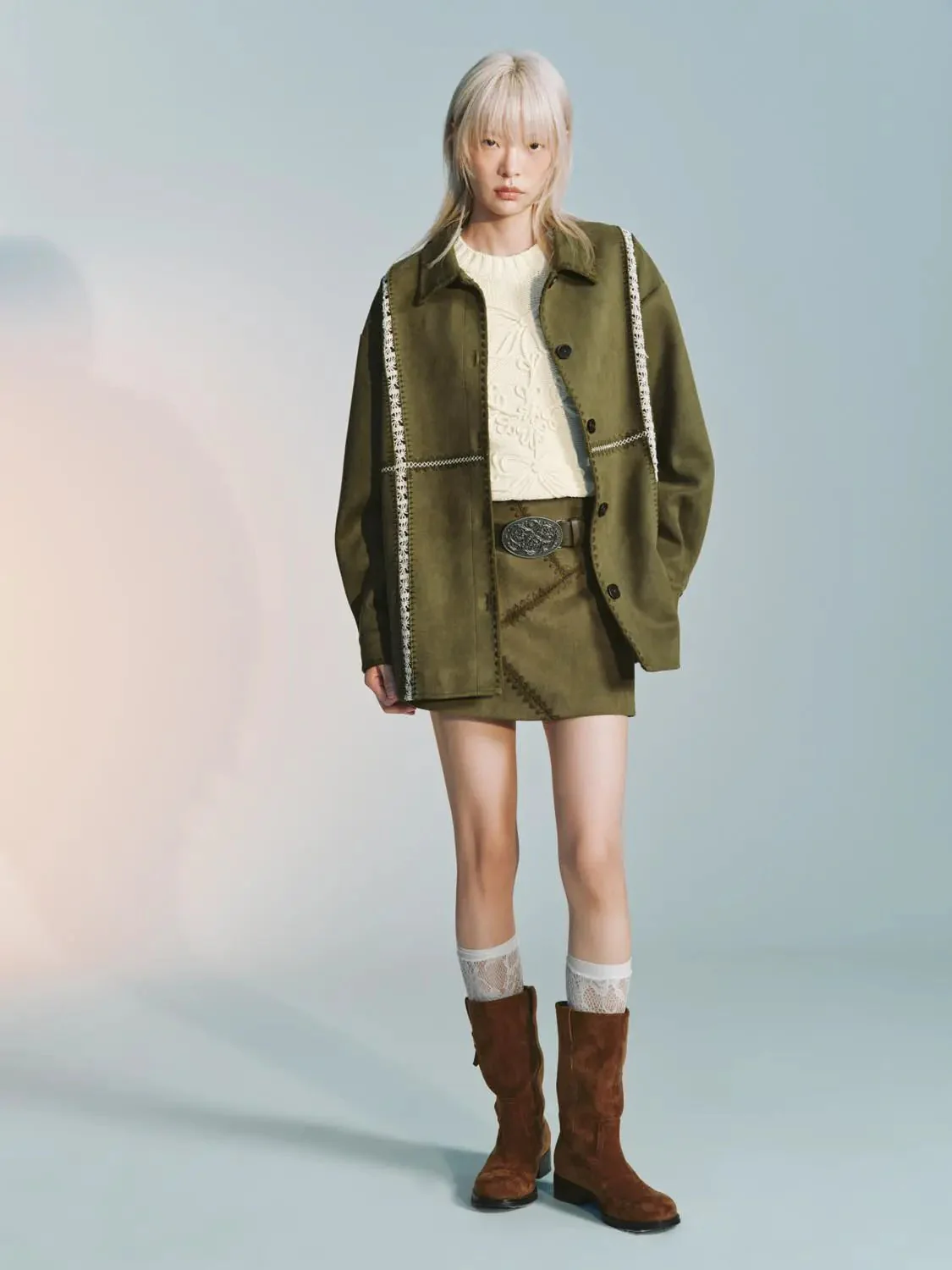 Contrast Embroidered Loose Fit Shirts