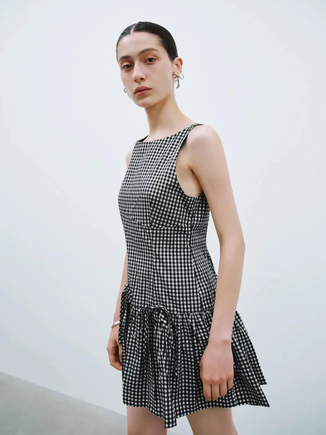 2274-cotton-gingham-sleeveless-a-line-mini-dress-2.webp Cotton Gingham Sleeveless A Line Mini Dress
