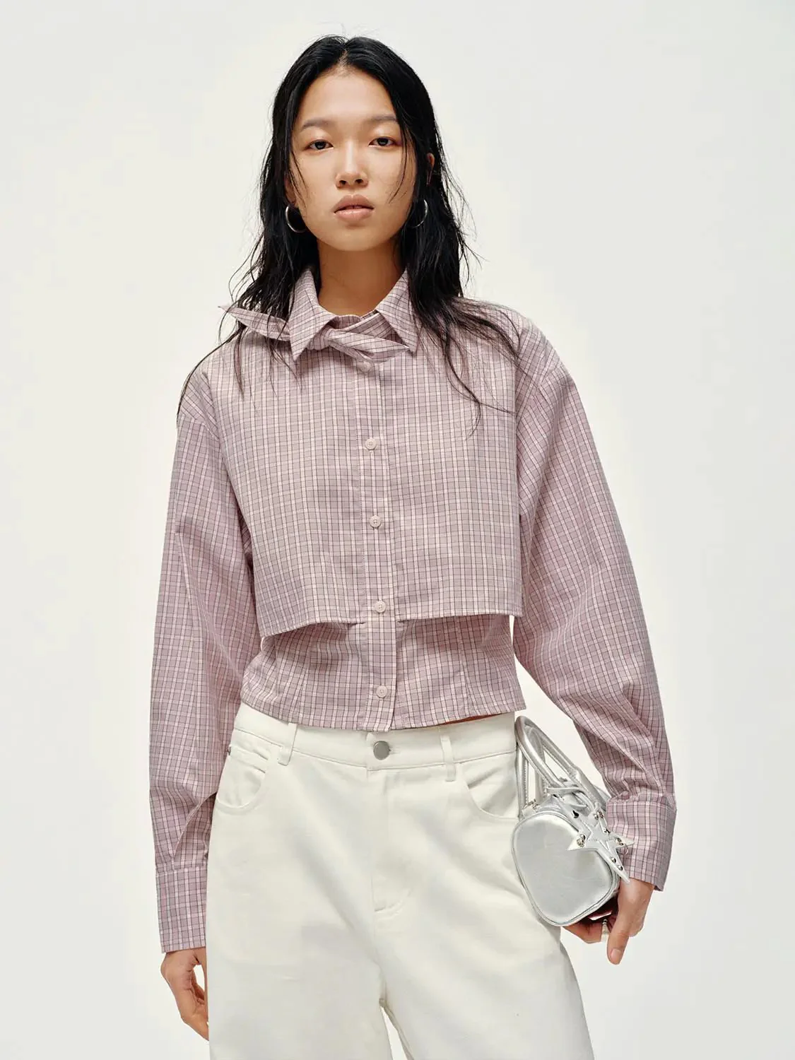 22813-tie-neck-contrast-check-shirts-1.webp Tie Neck Contrast Check Shirts