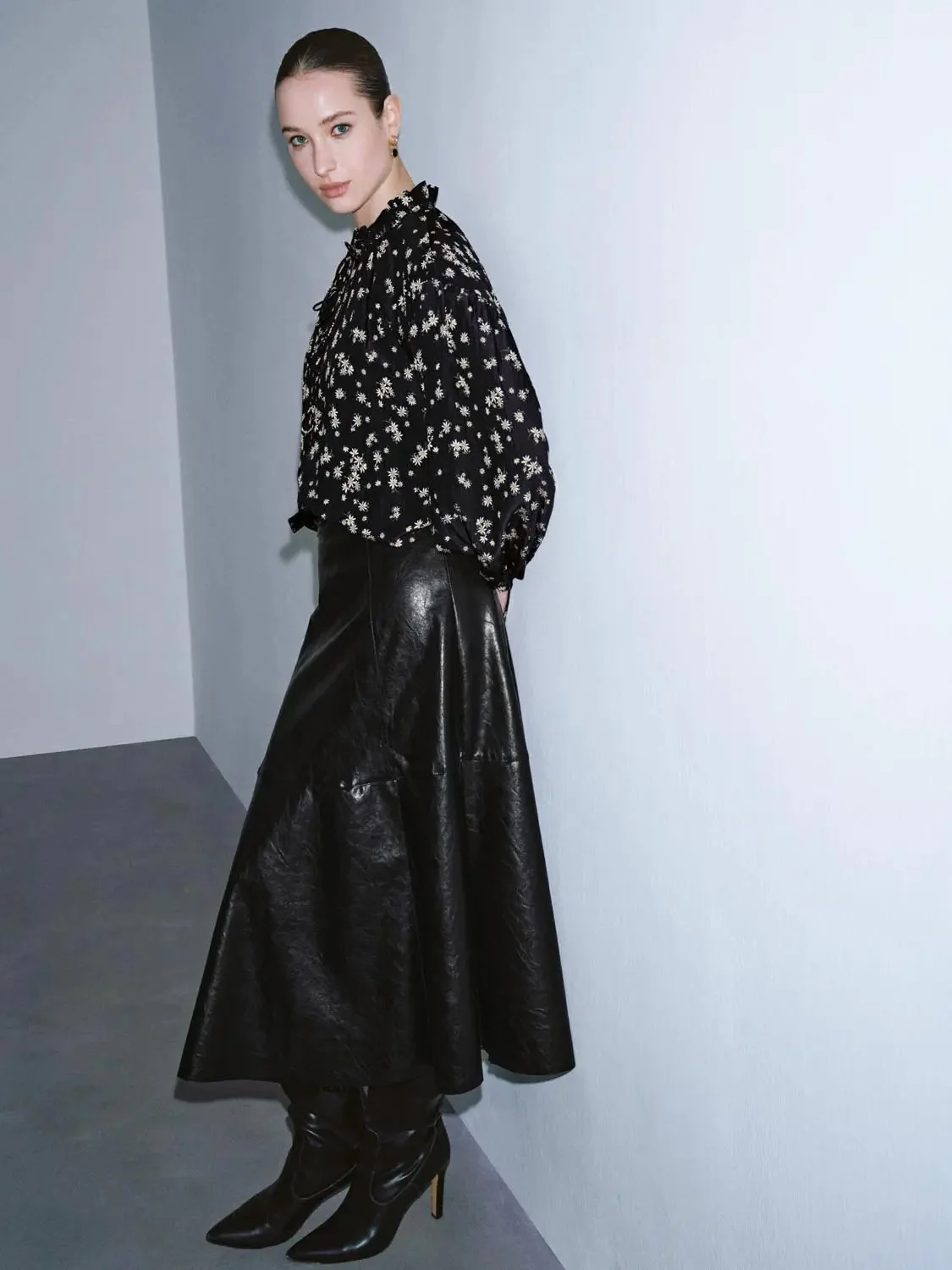 Lace-Up Floral Overhead Shirt