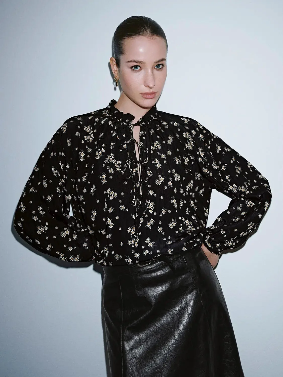 Lace-Up Floral Overhead Shirt