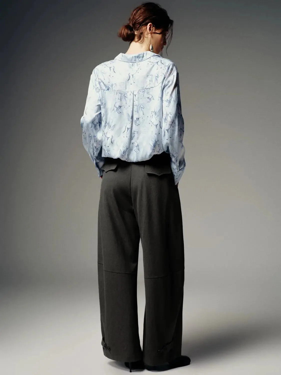 Tie Belt Tailored Pleated Barrel Leg Pants