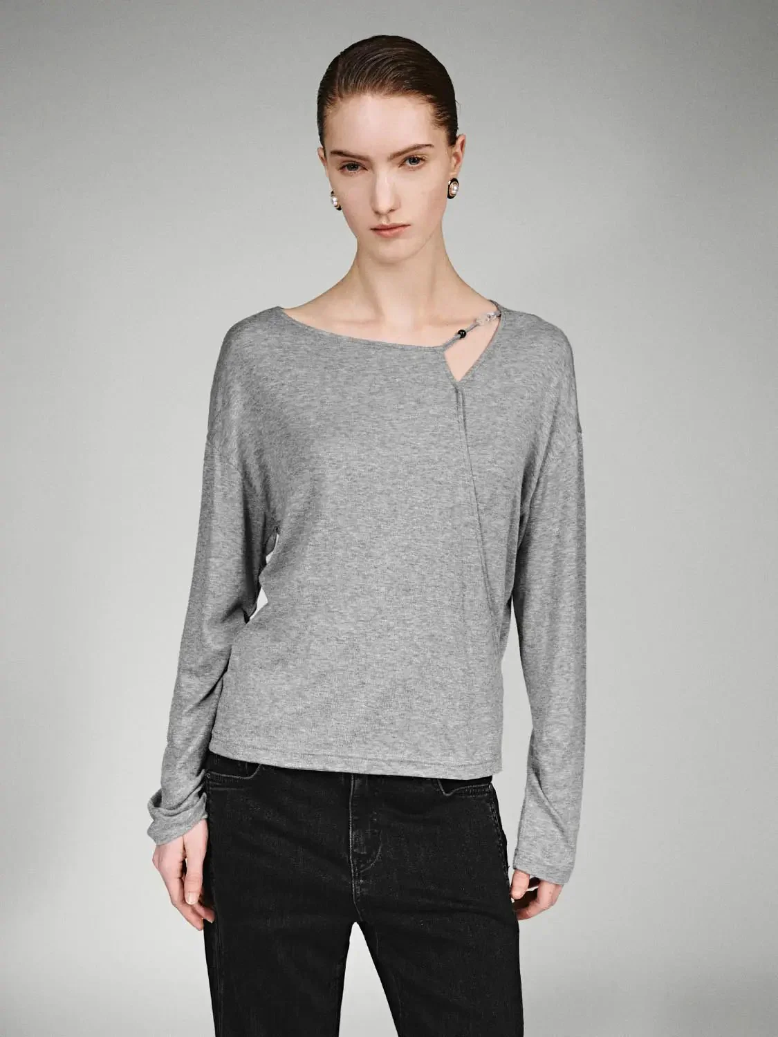 Lyocell Wool Blend Asymmetric Long Sleeve T Shirts