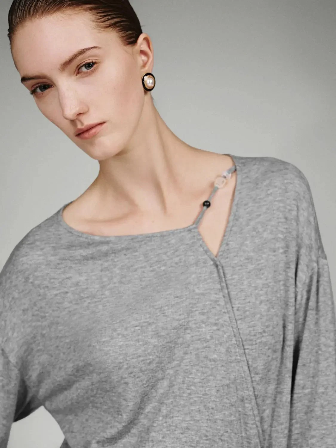 Lyocell Wool Blend Asymmetric Long Sleeve T Shirts