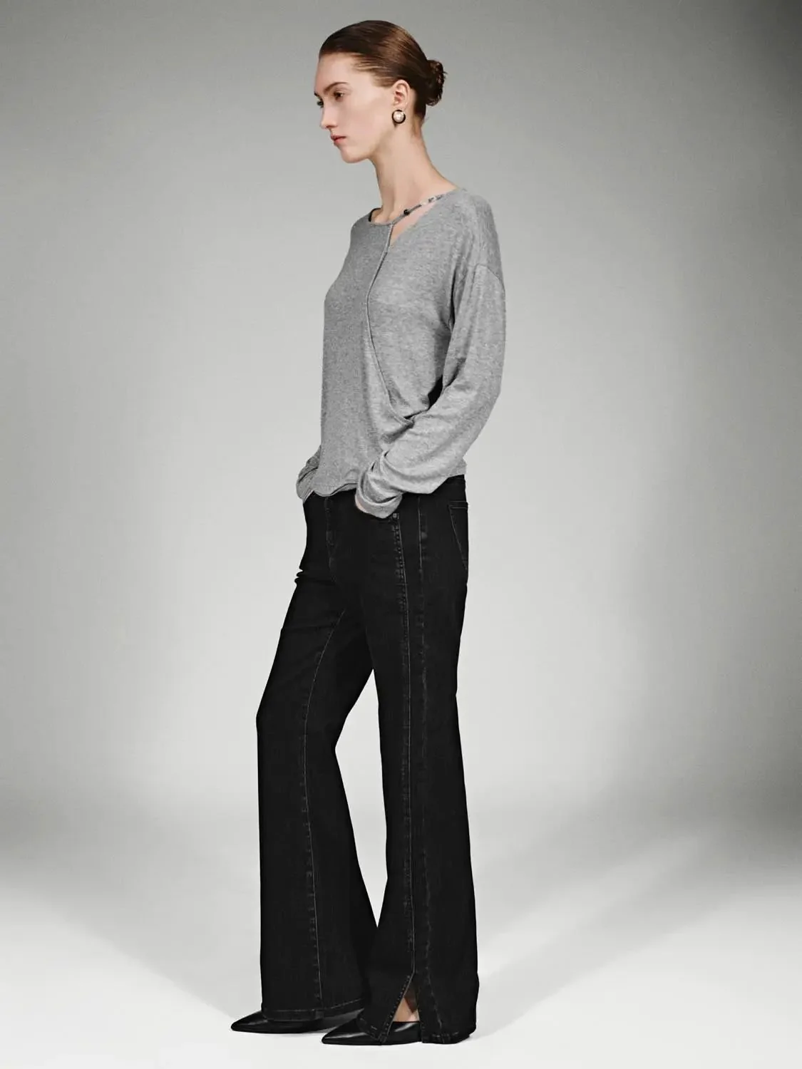 Lyocell Wool Blend Asymmetric Long Sleeve T Shirts